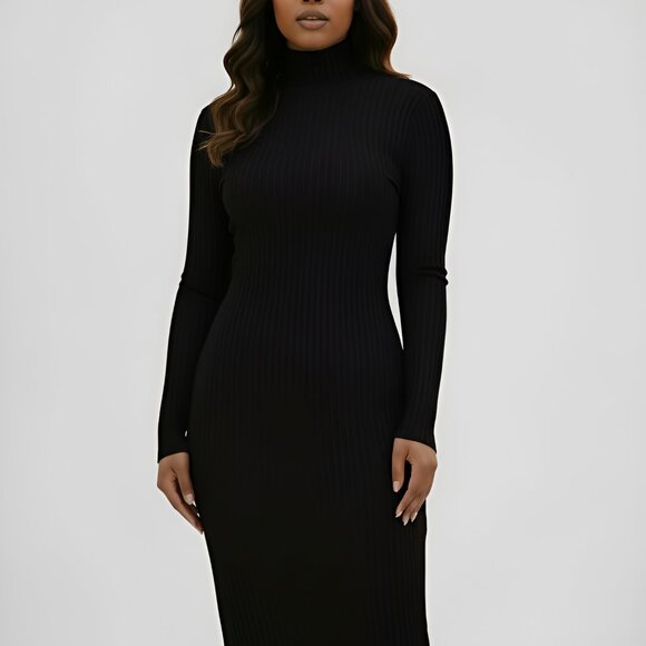 The Classic Ribbed Dress- Black - Picture 5 of 5